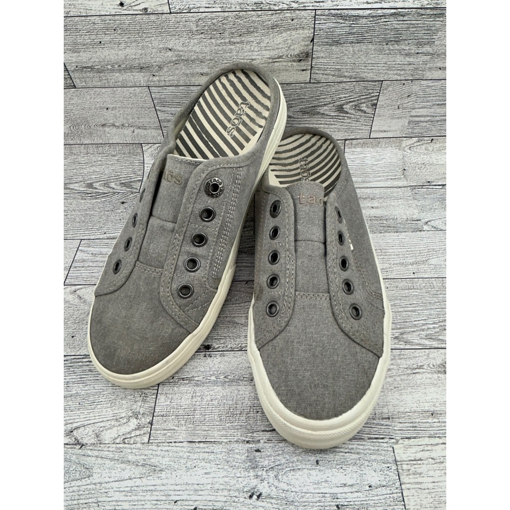Taos EZ Soul Women's Gray Canvas Slip On‎ Mule Sneakers Comfort Shoes Size 7